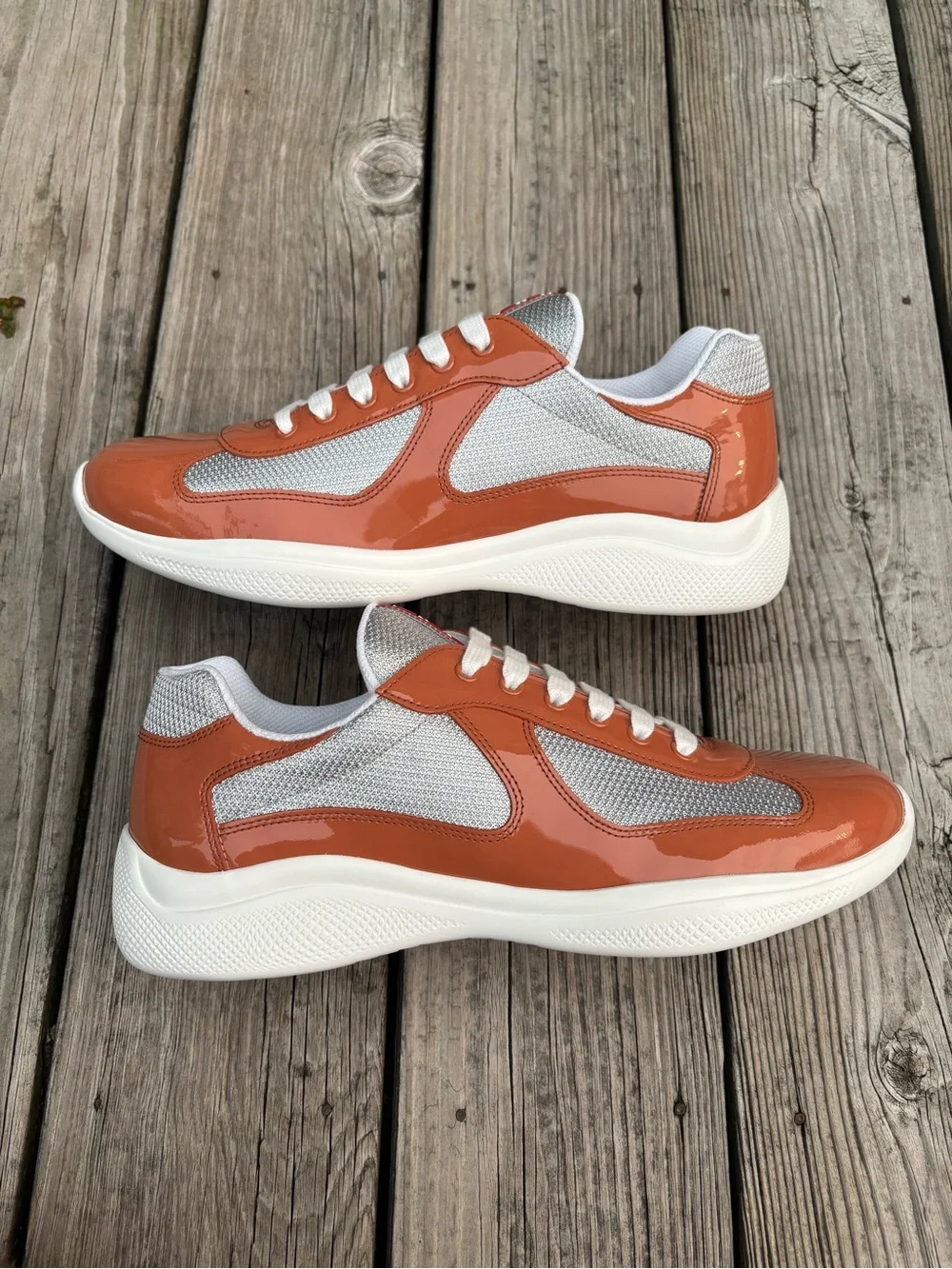 Prada Americas Cup Patent Leather Burnt Orange Size 10